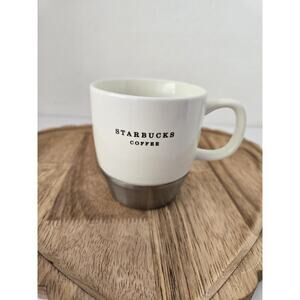 2006 Starbucks Coffee Mug 10 oz w/ Stainless Bottom White Ceramic Metal Cup Tea